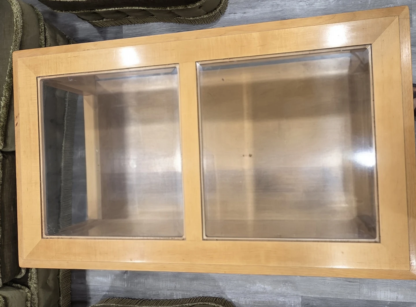 Solid Light Wood Coffee Table w/ Glass Panels & Lower Shelf - photo 2