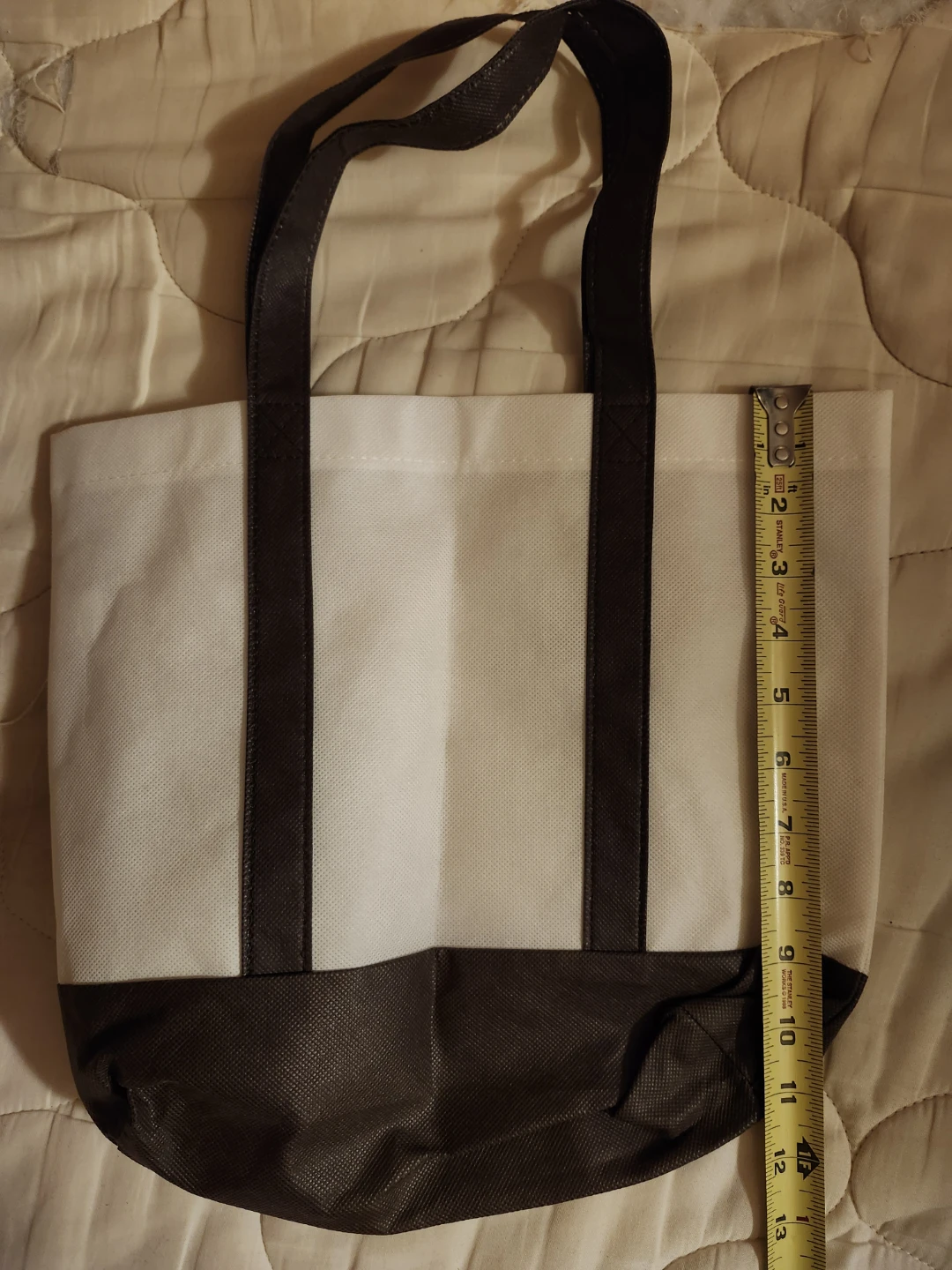 NEW Two-Tone Reusable Tote Bag, BROWN, BEIGE, OFF- WHITE