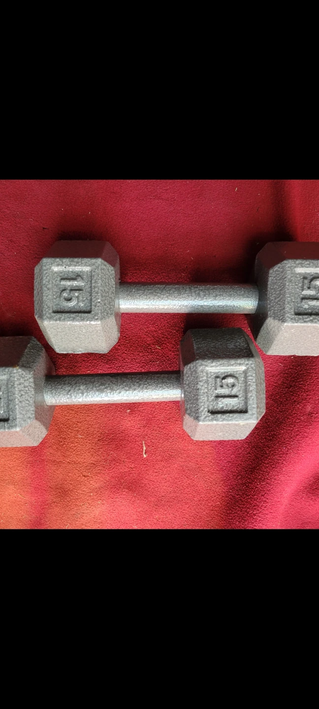 SETS OF 15LB  HEXHEAD DUMBBELLS TOTAL 30LBs