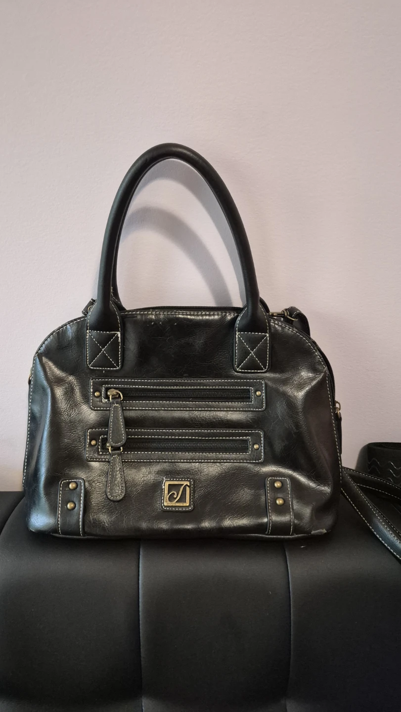 STONEMOUNTAIN Black Faux Leather Satchel Handbag