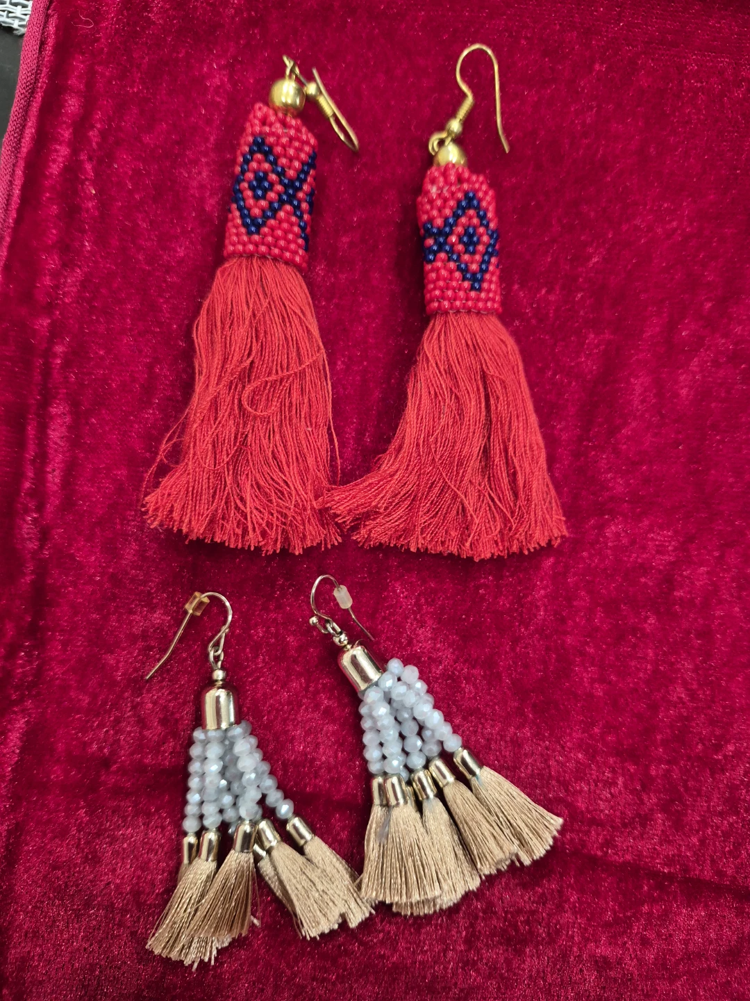 Two pairs of tassel dangle earrings