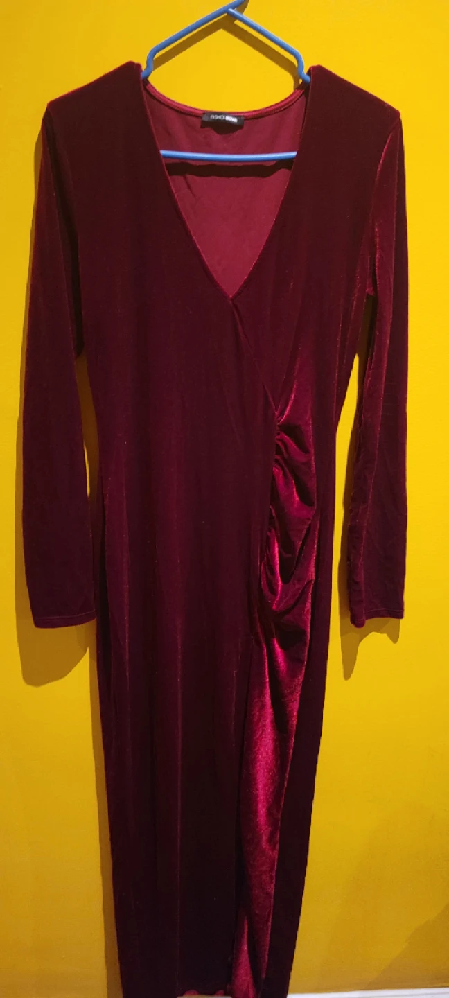 Fashion Nova Burgundy Velvet Wrap Dress