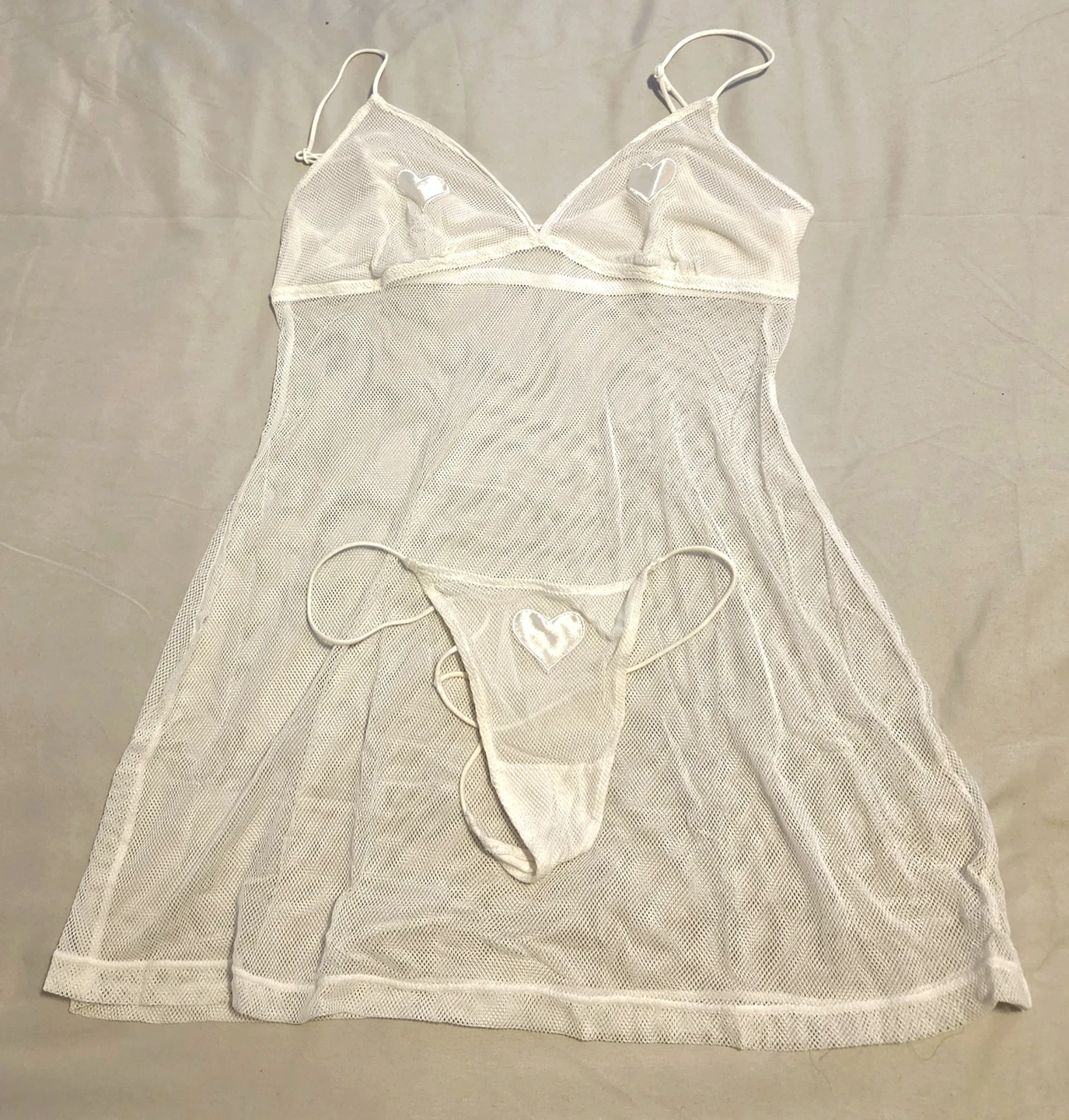 White mesh chemise and thong set