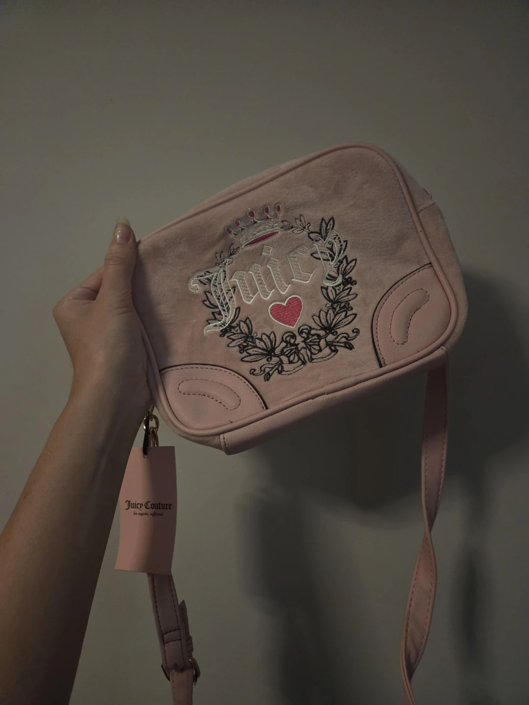 New Juicy Couture Pink Velour Crossbody Bag