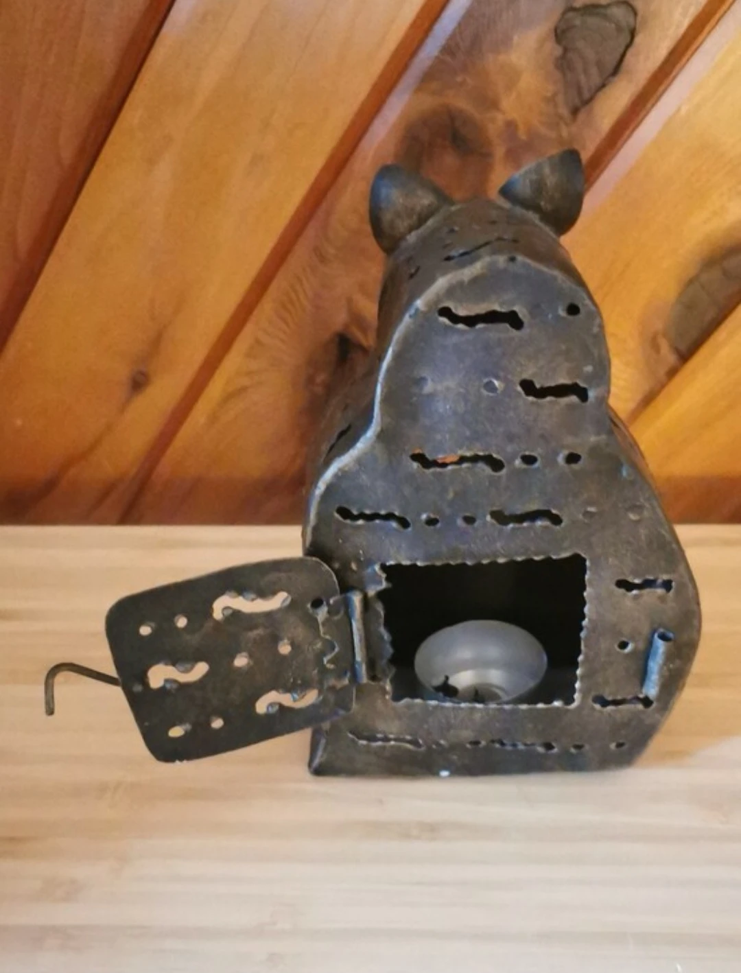 Vintage Metal Cat Tealight Candle Holder Lantern - photo 5