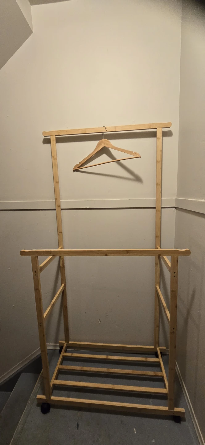 Wooden Rolling Clothing Rack – Like New
