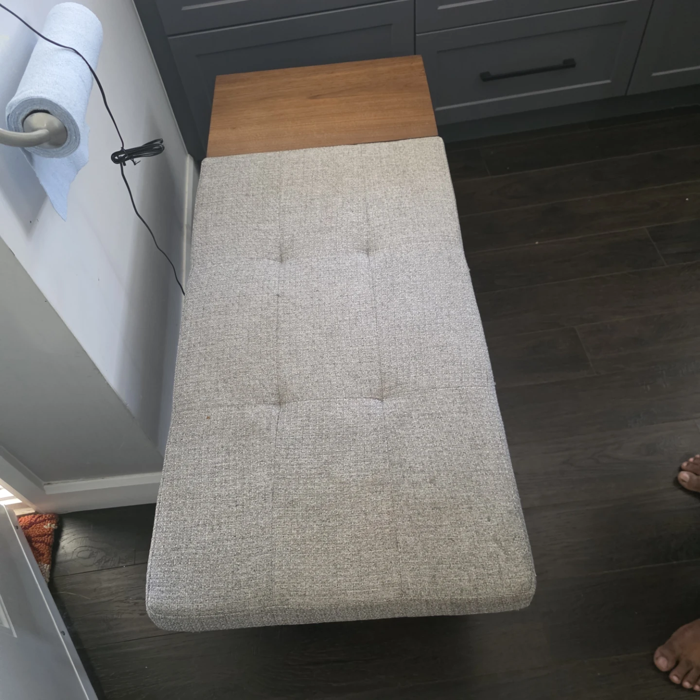 Tufted Ottoman Bench with Wood Top