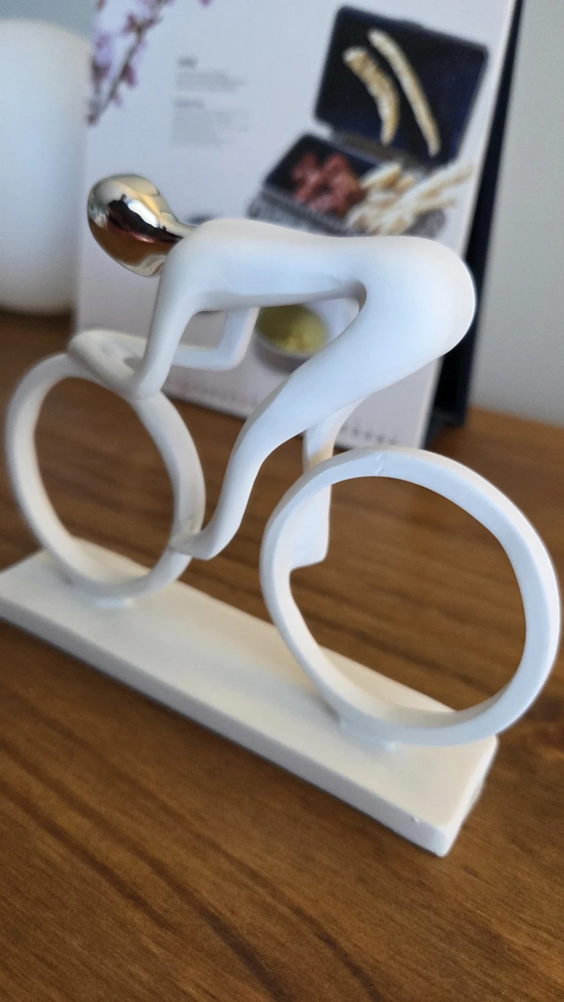 Minimalist Cyclist Sculpture Desk Decor – White & Silver *new - photo 2