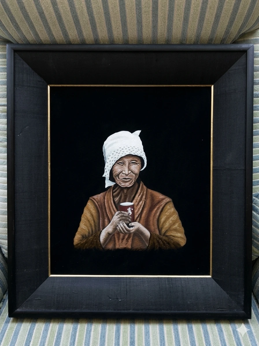 Rare MCM Japanese Hand-Embroidered Silk Portrait