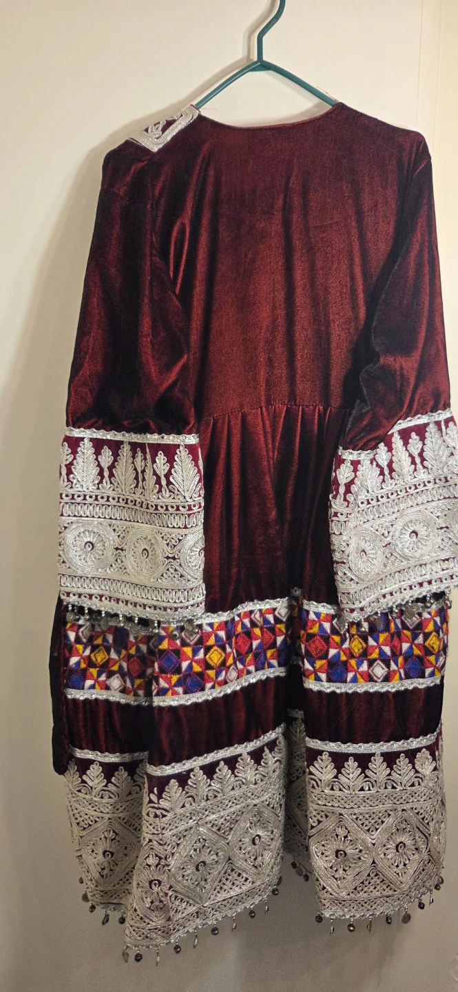 Traditional Embroidered Maroon Velvet Dress - photo 5
