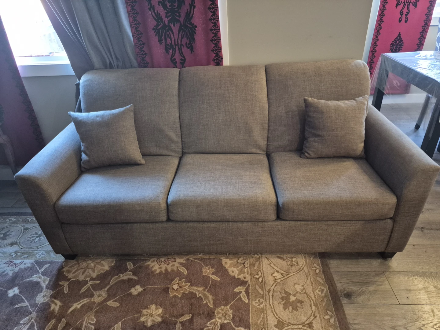 Three-Seater Brown Fabric Sofa