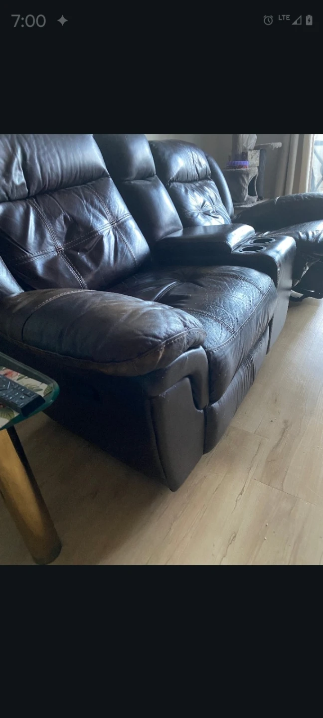 Dark brown leather reclining sofa - photo 5
