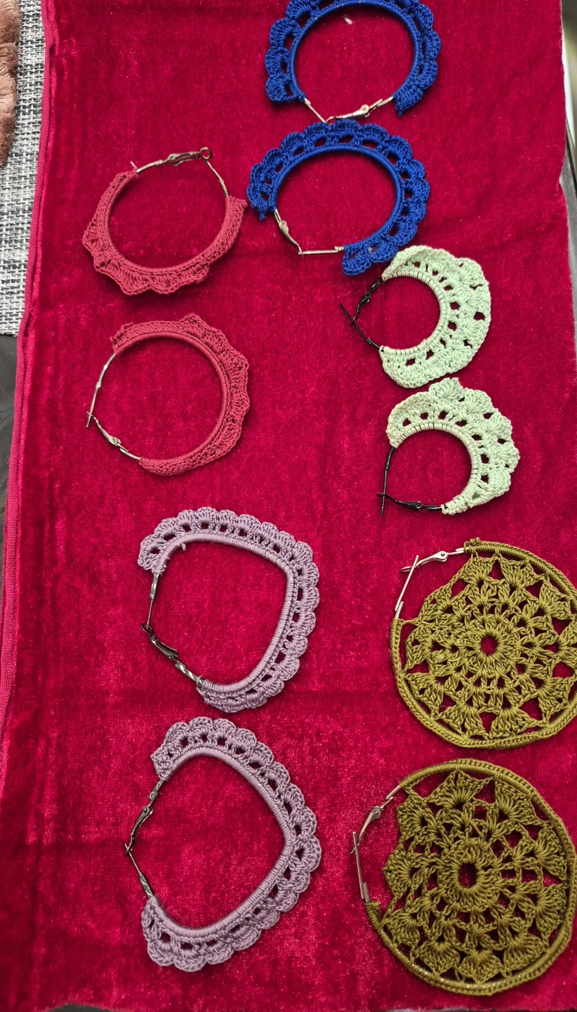 Set of 10 Crocheted Hoop Earrings