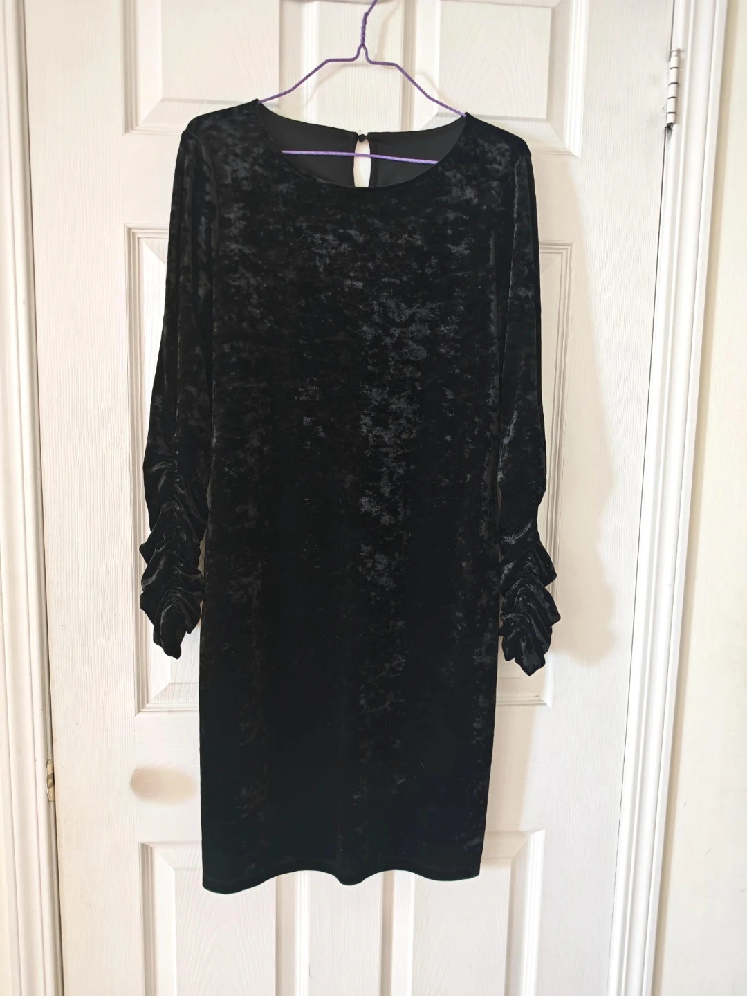 Black Velvet Ruched Sleeve Dress
