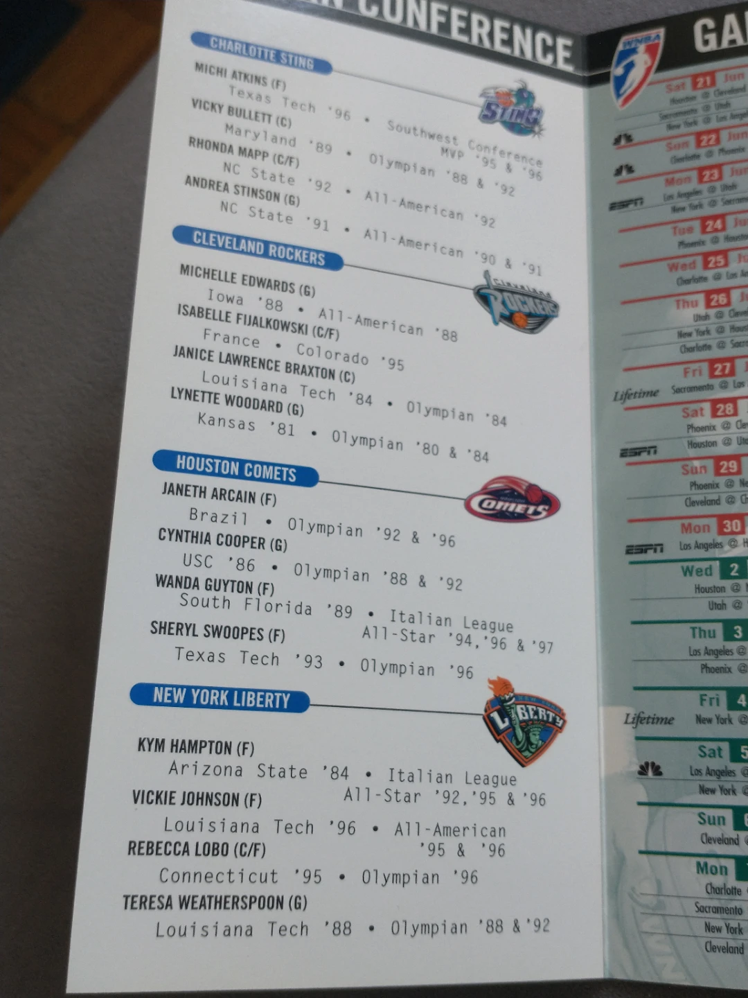 WNBA 1997 Inaugural Season Schedule - photo 3