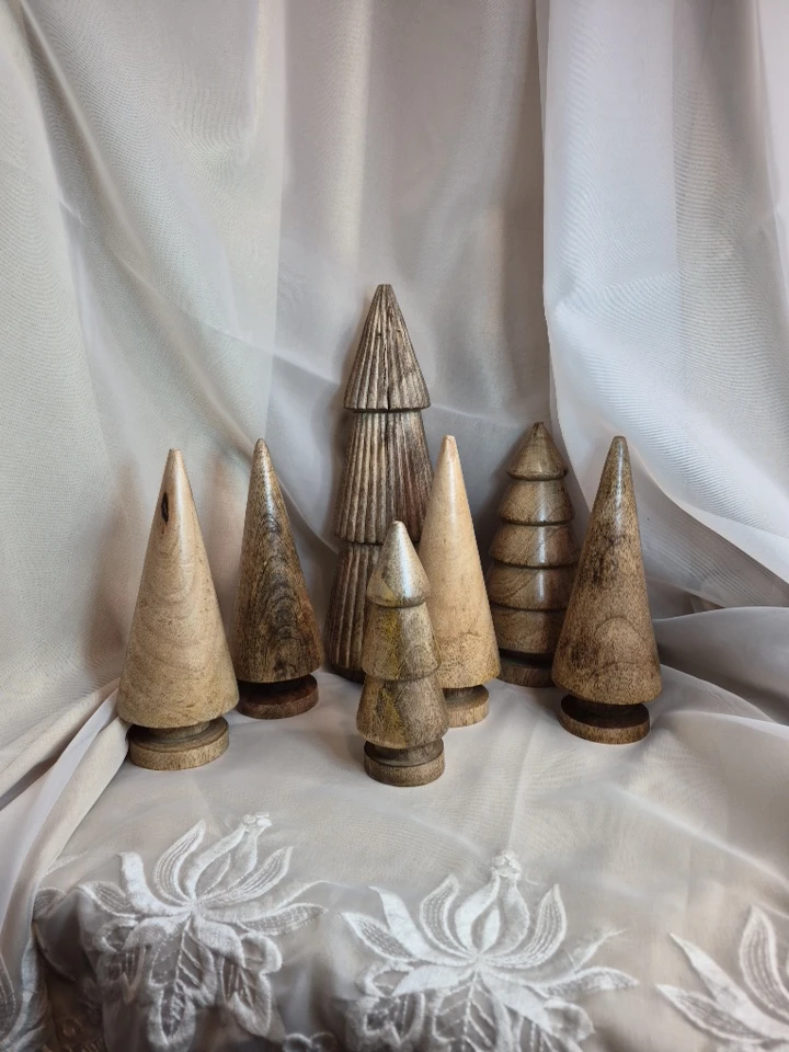 Set of 7 Solid Wooden Trees Decor Figurines by Abbot