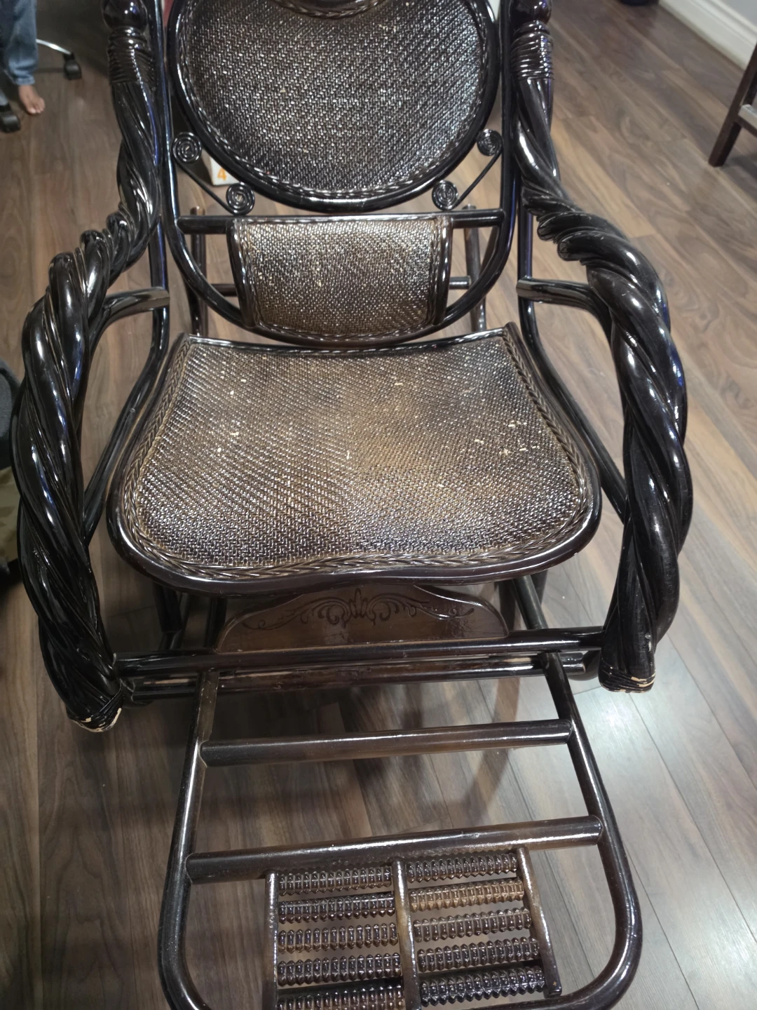 Dark Brown Rattan Rocking Chair with Footrest
