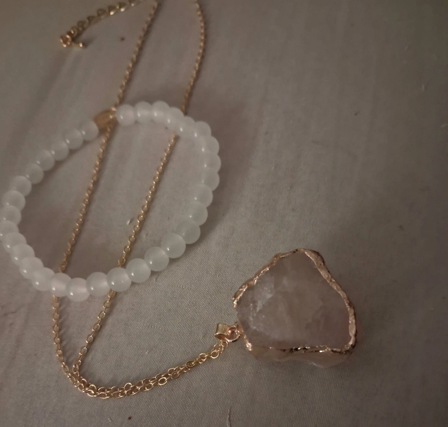 Stone Pendant Necklace and Bead Bracelet Set