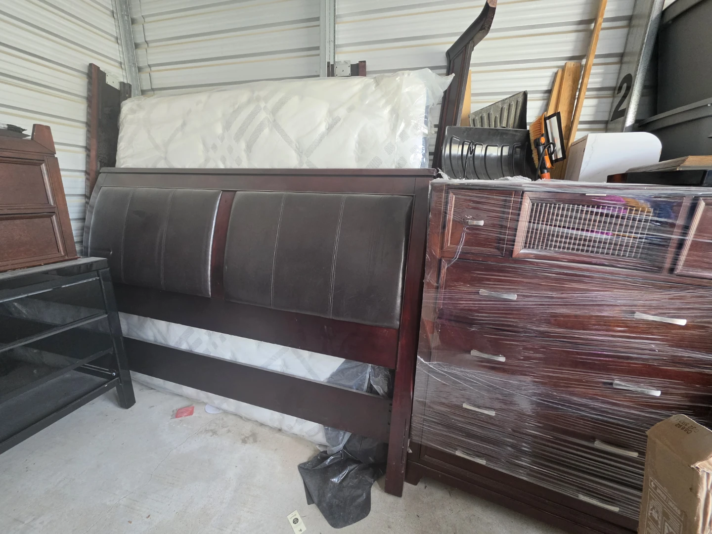King size Dark Wood Bed Frame with Upholstered Headboard - photo 4