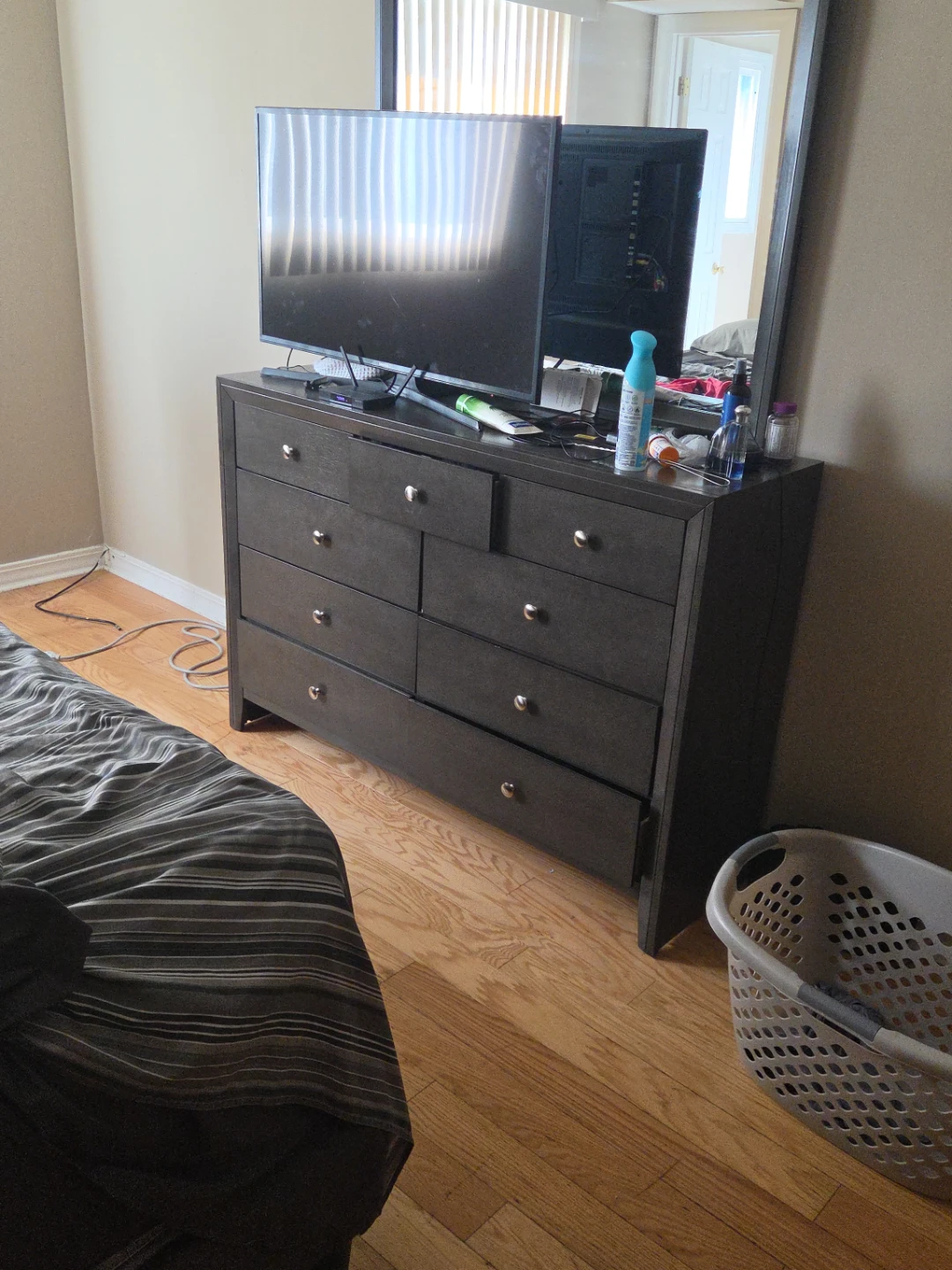 Dark Brown Wooden Dresser with Mirror