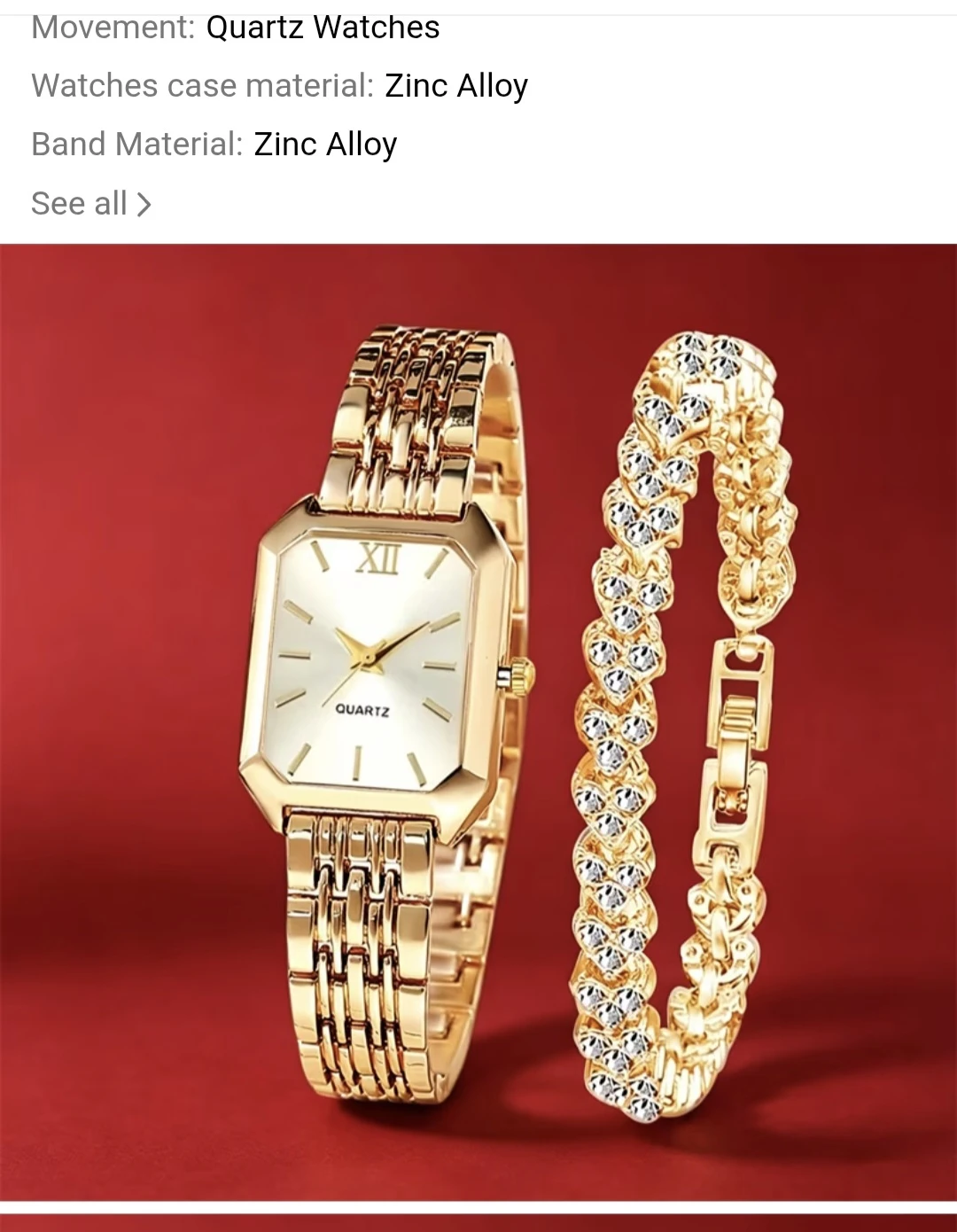 Gold-Tone Quartz Watch and Heart Bracelet Set