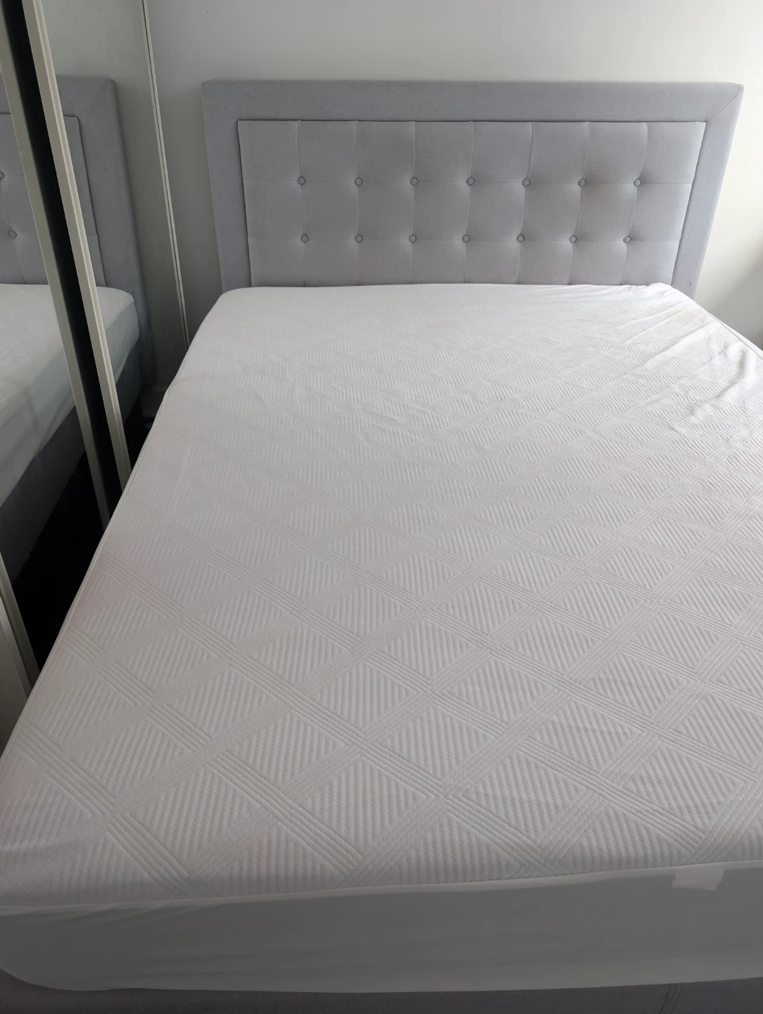 Grey Upholstered Headboard Bed Frame with mattress - photo 2