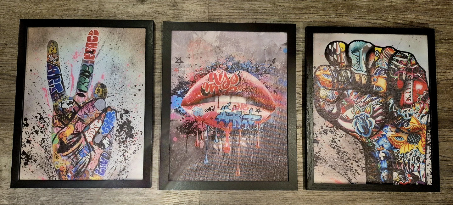 Set of 3 Vibrant Graffiti Style Wall Art 12"x15" Framed - photo 2