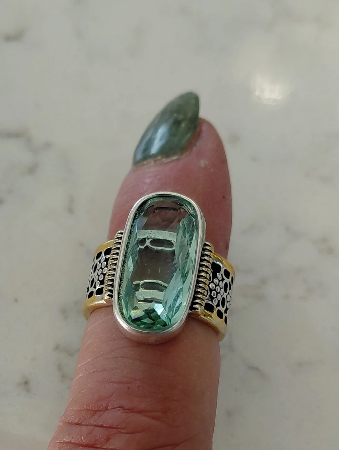 Green stone ring size 6 - photo 2