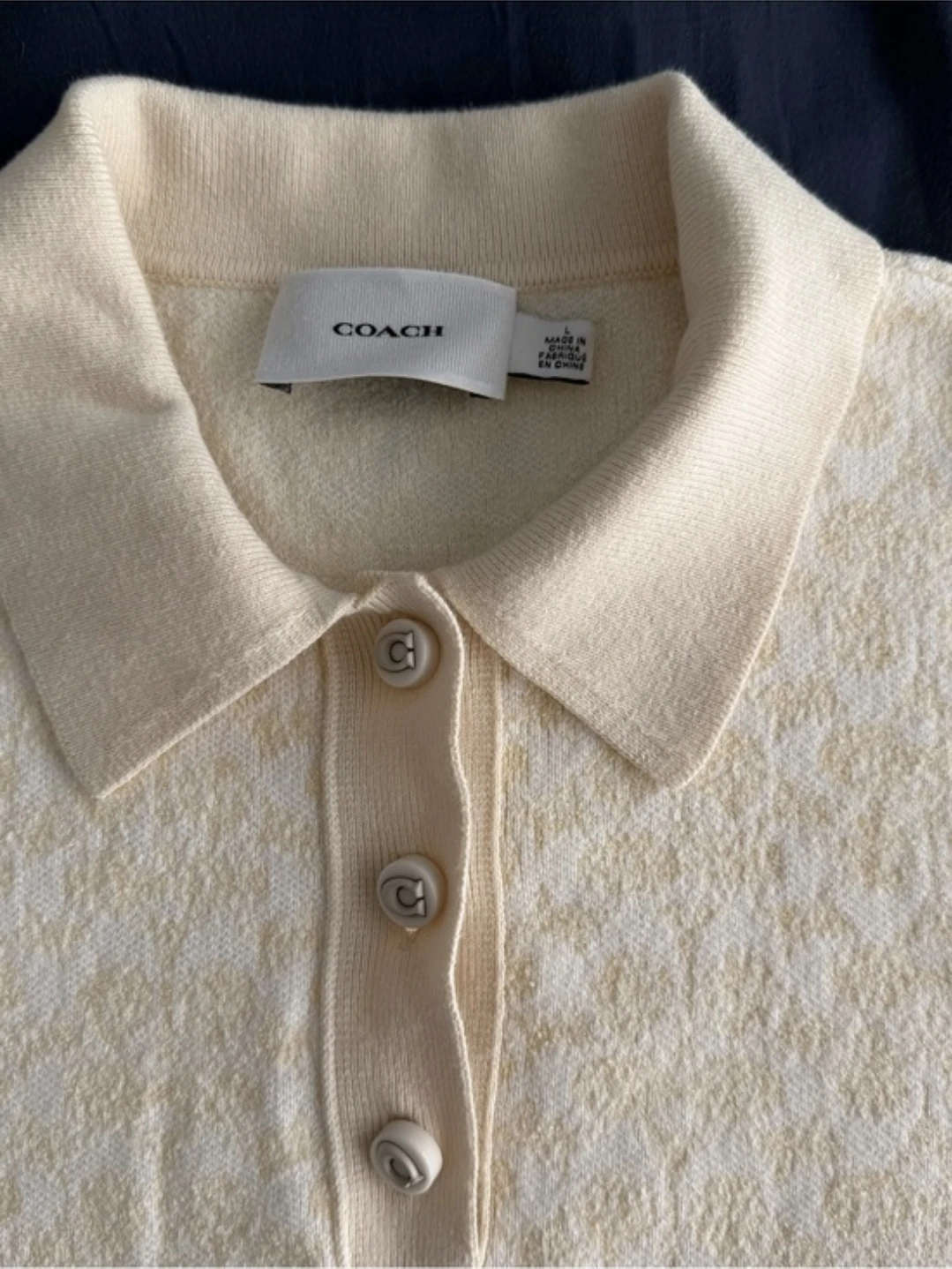 Coach Cream Jacquard Polo Sweater Top 🏈 - photo 2