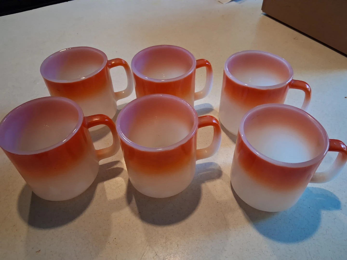 Set of 6 Orange Ombre  Fade Milk Glass Mugs - photo 2