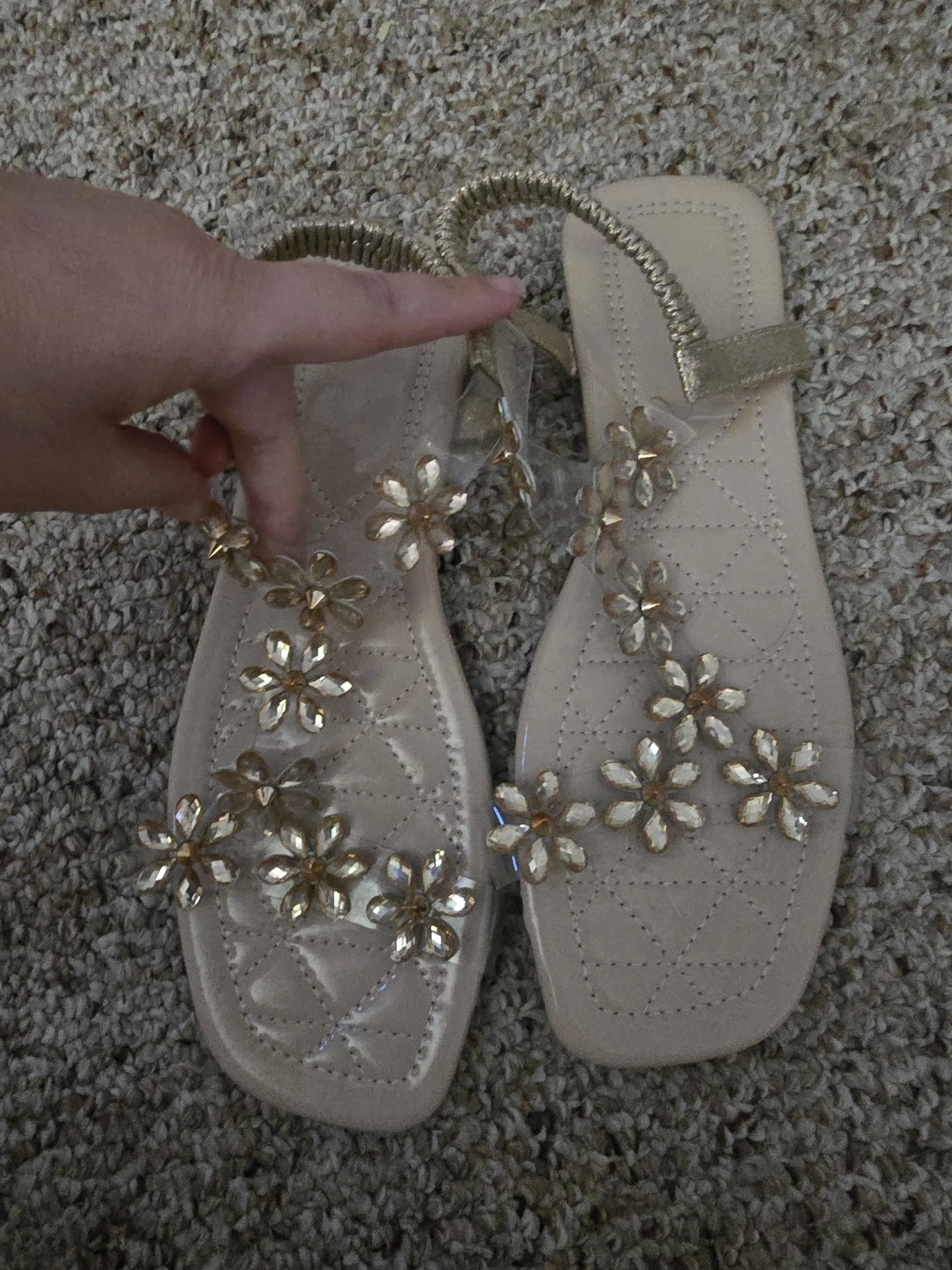 Floral Embellished Gold Sandals - photo 2