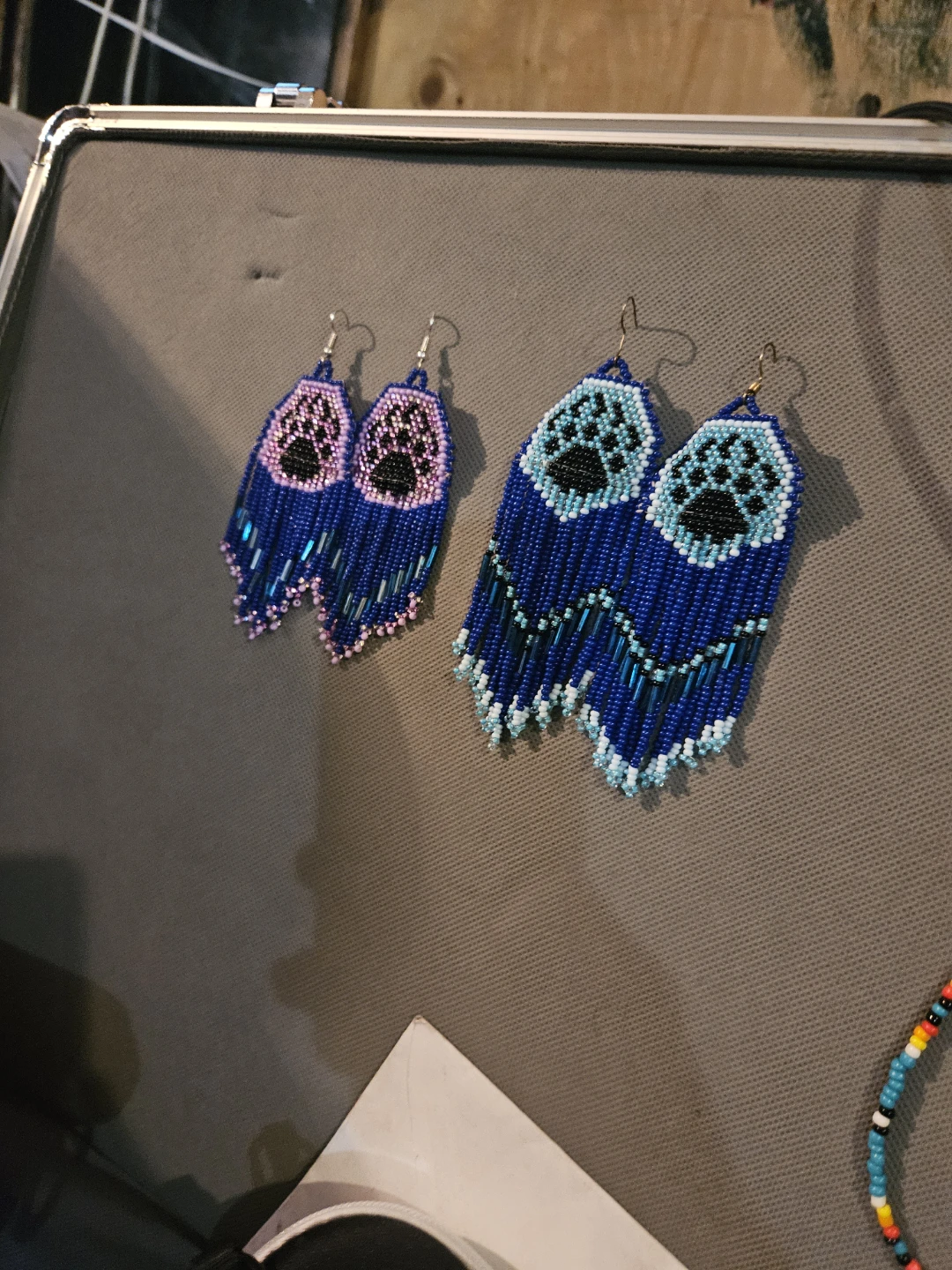 Handmade Indigenous Paw Print Beaded Earrings