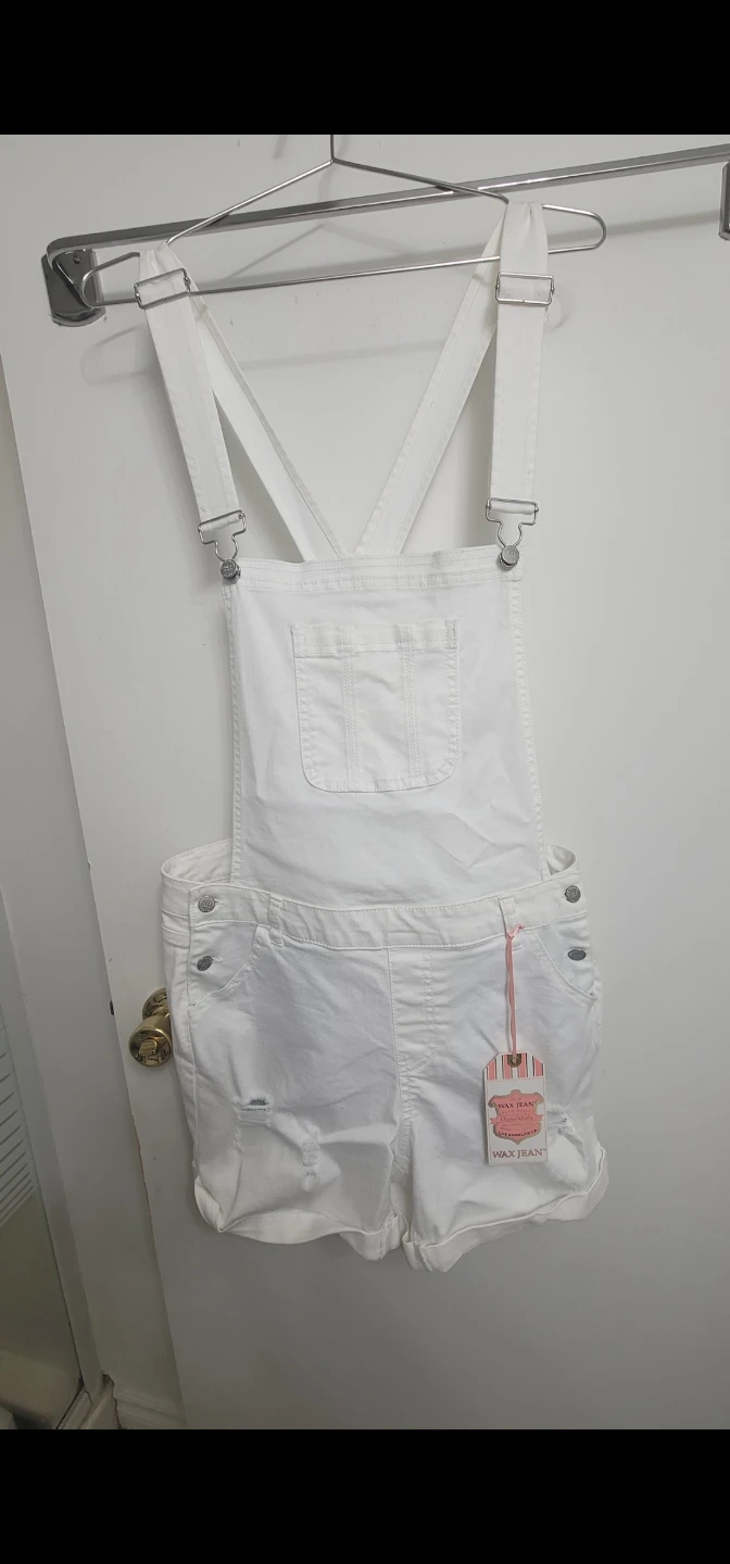 Wax Jean White Denim Short Overalls