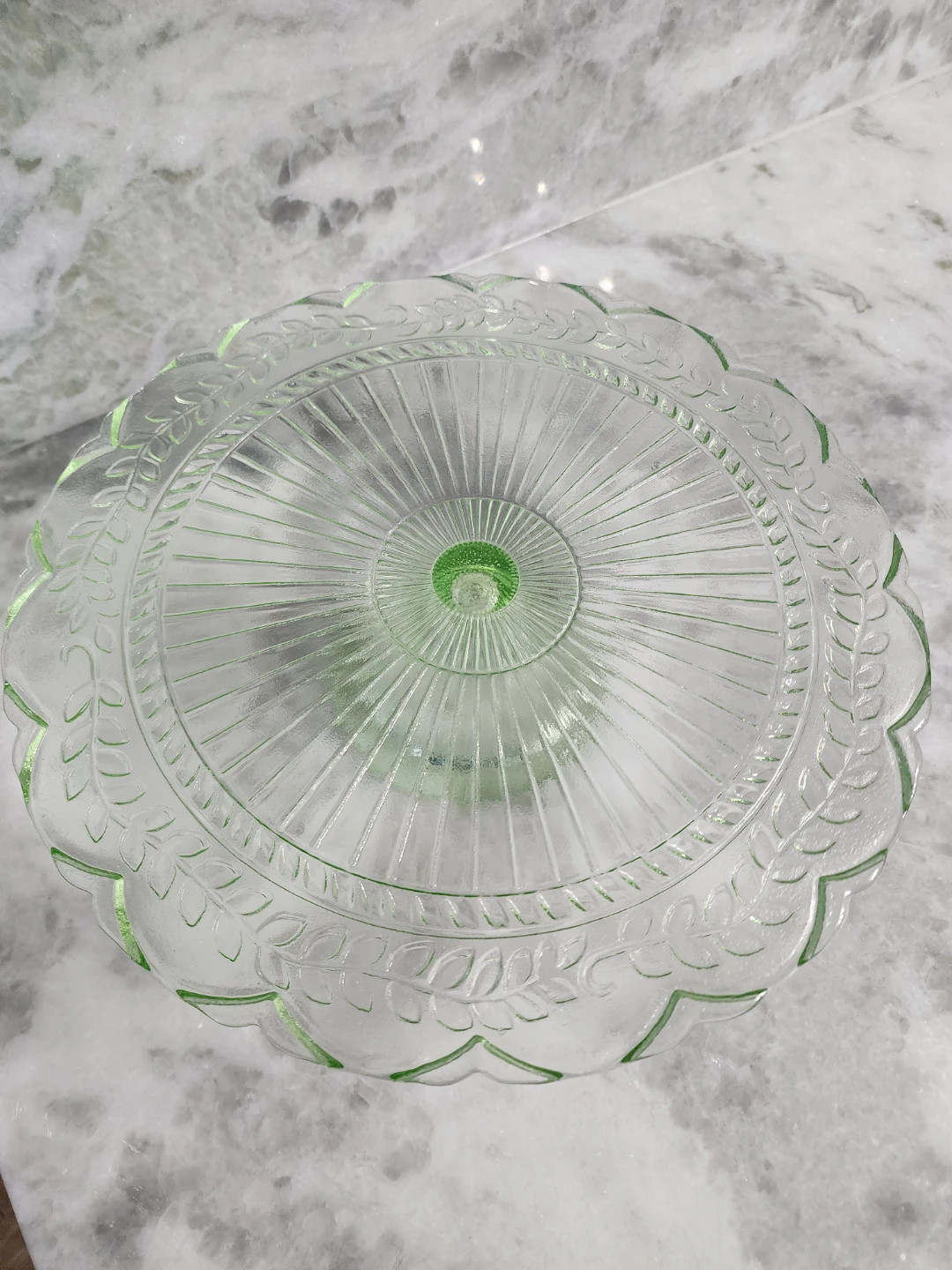 Vintage Green Depression Glass Cake Stand