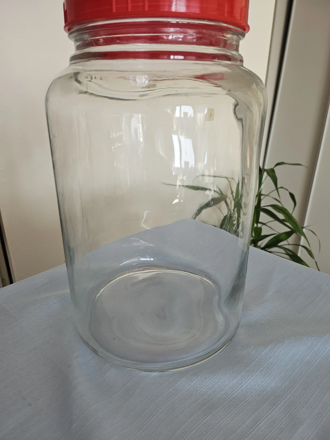 Large Clear Glass Jar with Red Lid