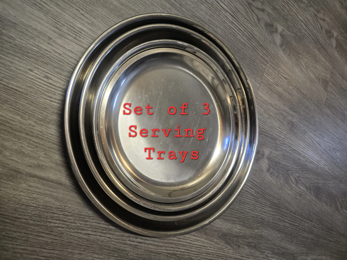 (3) Stainless Steel Round Serving Trays