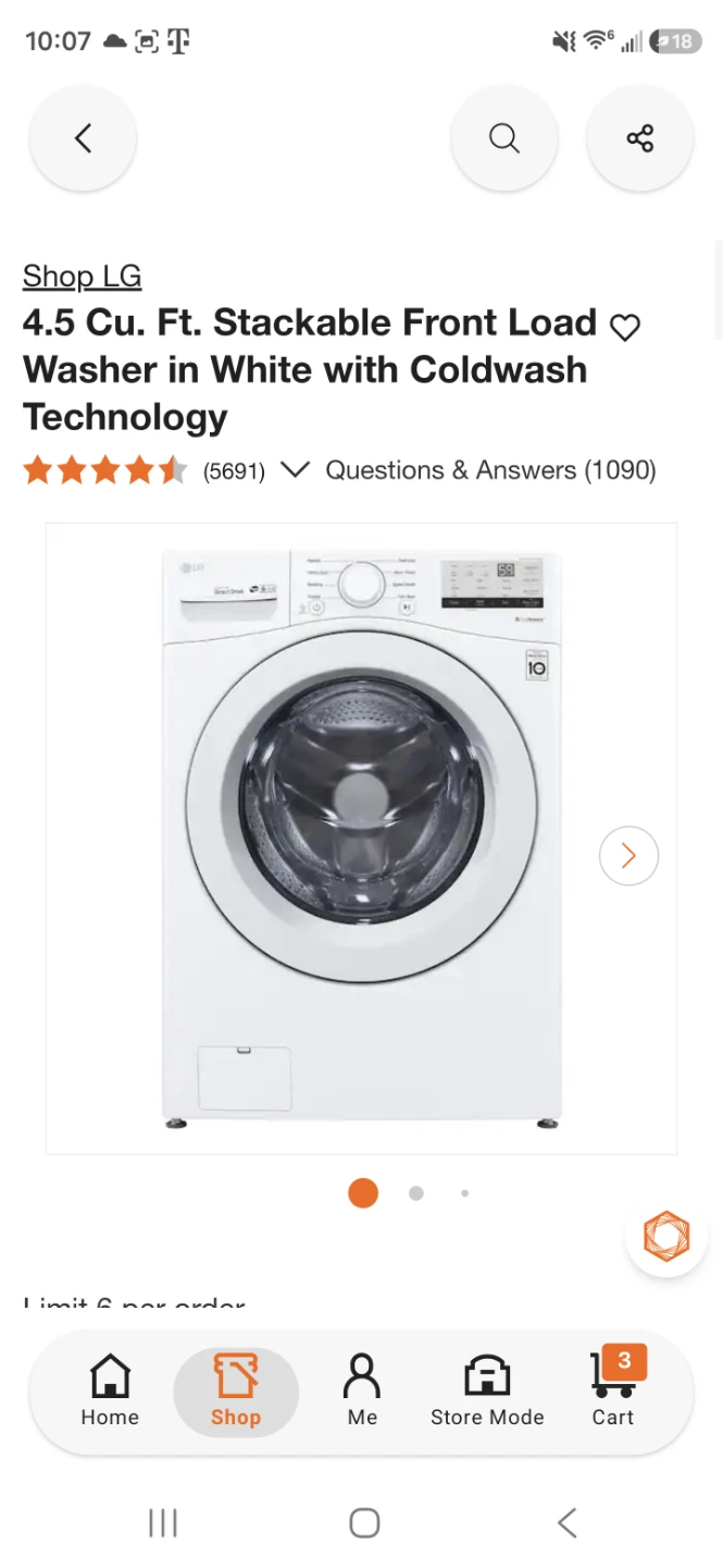 New LG 4.5 Cu. Ft. Stackable Front Load Washer - photo 2