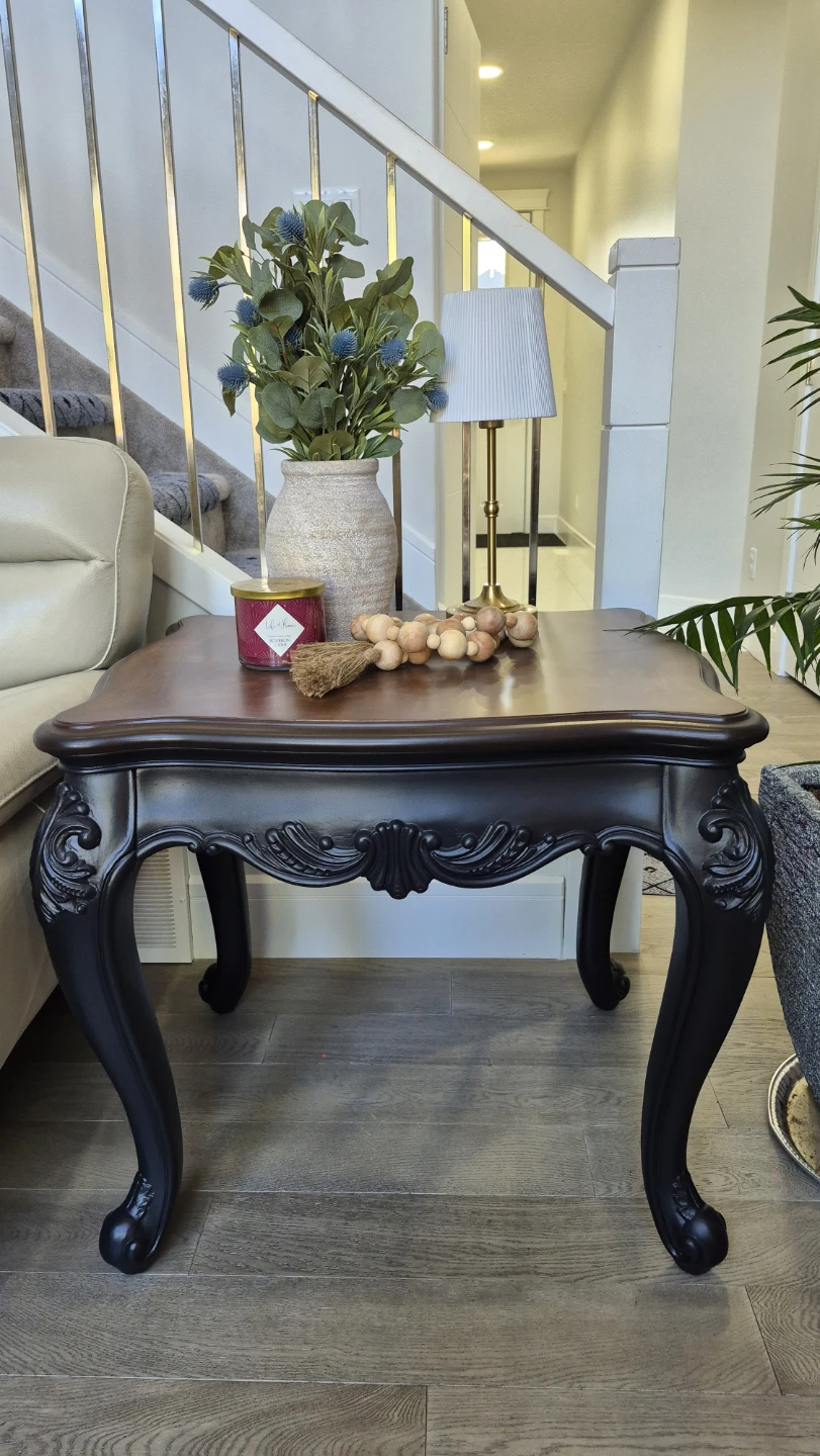Wood Coffee Table & End Table Set – Dark Walnut & Matte Black - photo 5