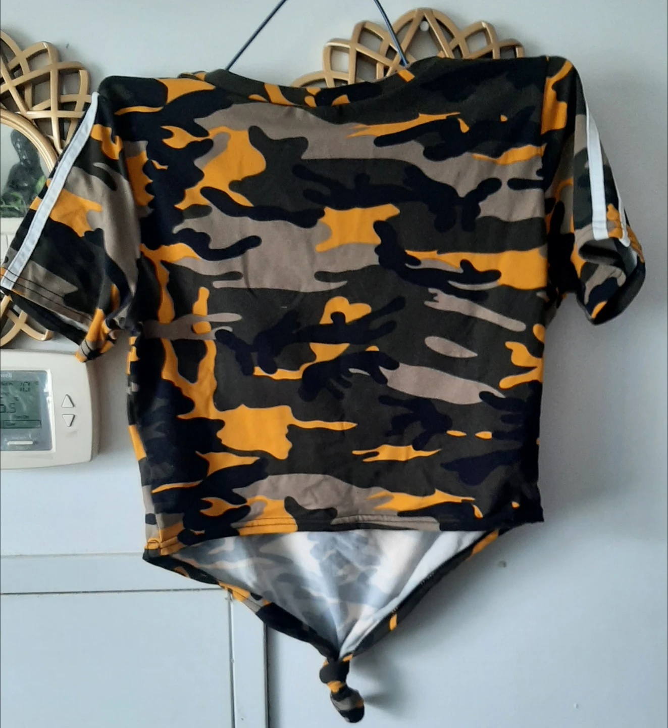 Camouflage Cropped T-Shirt with White Stripes