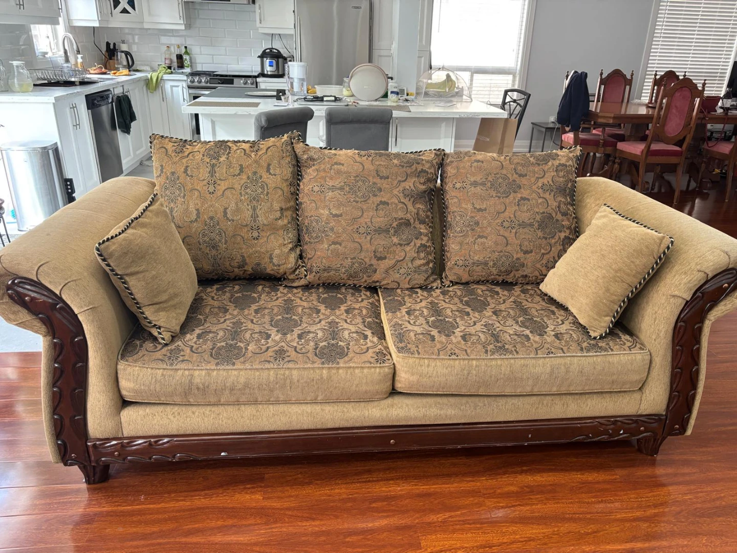 3 Piece Goldish‑Brown Mahogany Sofa Set – $500 (Negotiable) - photo 5