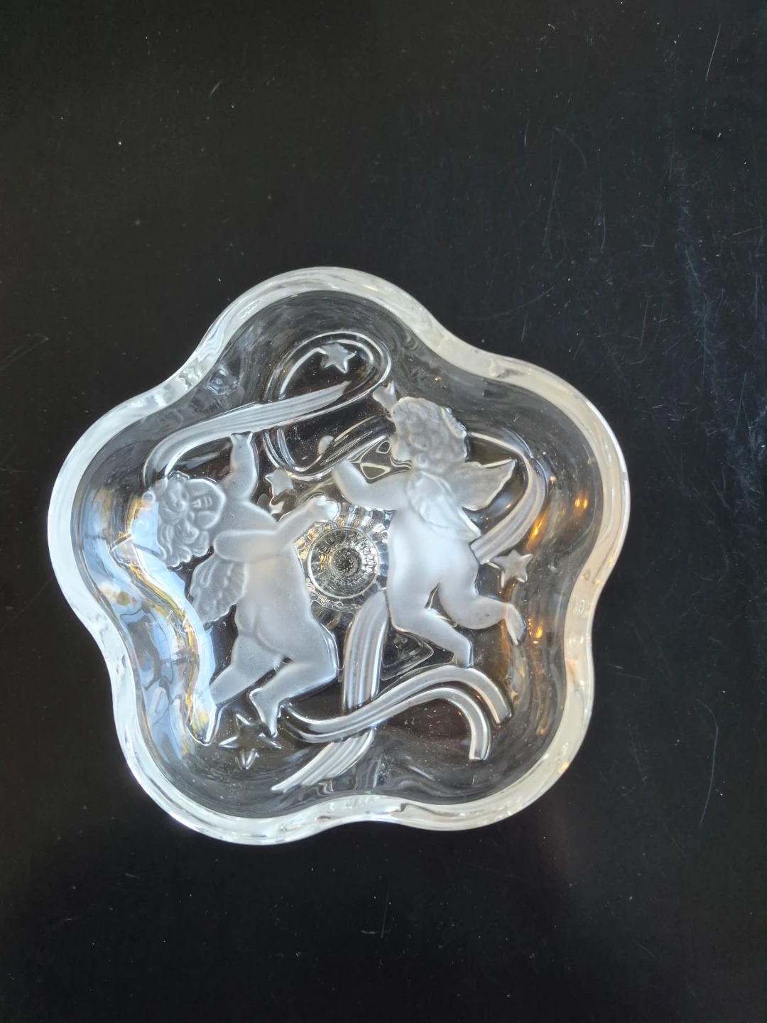 Vintage Frosted Glass Cherub Candy Dish