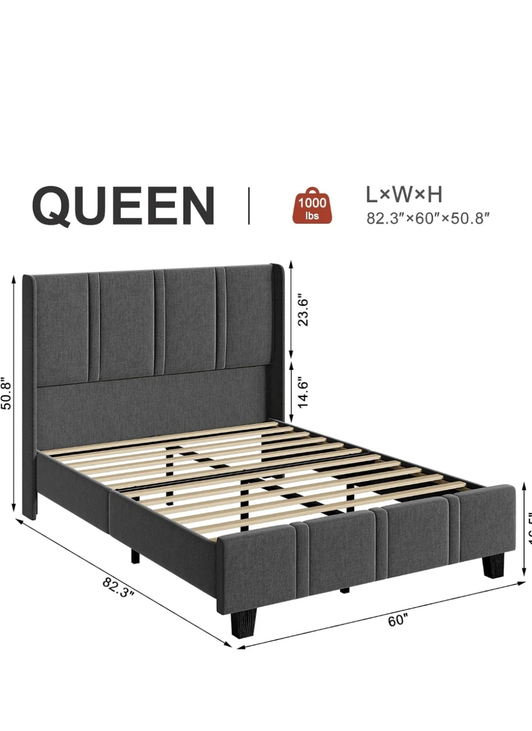 Queen Size Grey Upholstered Bed Frame - photo 2