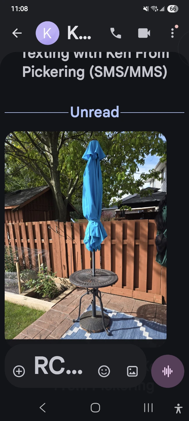 Blue Patio Umbrella with Table