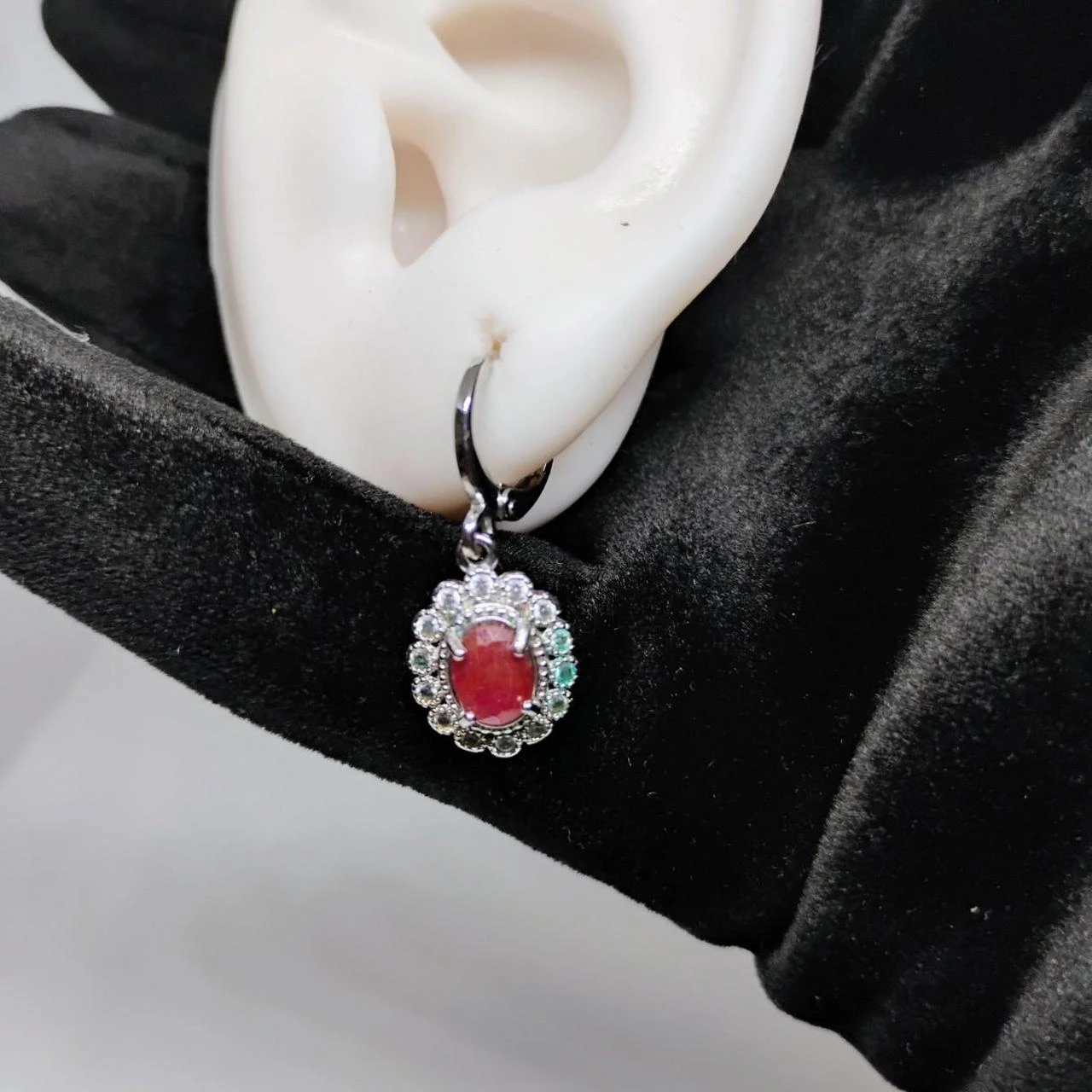 Red & Purple Ruby Halo Dangle Earrings - photo 3