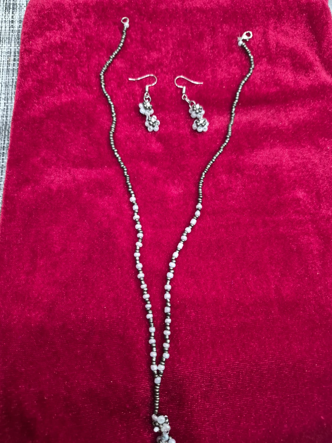Beaded Flower Necklace and Earring Set