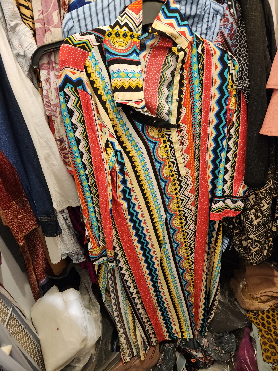 Colorful Patterned Long-Sleeve Shirt Dress 🏈
