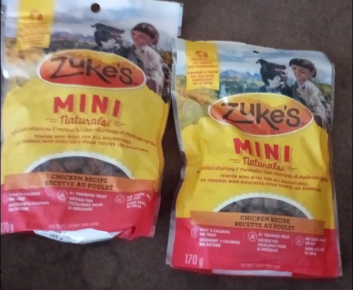 Two bags of Zuke's Mini Naturals Chicken dog treats