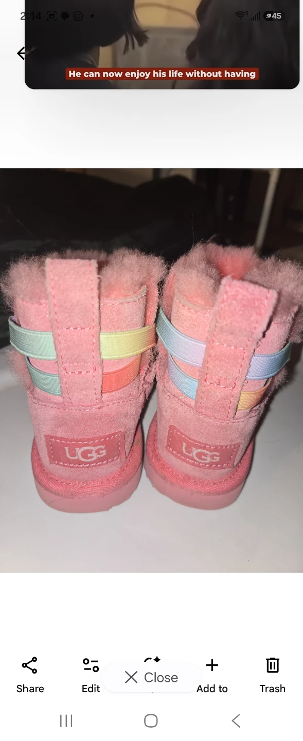 Authentic UGG Classic Fluff Bow Mini Pink Suede Boots - 7 kids - photo 2