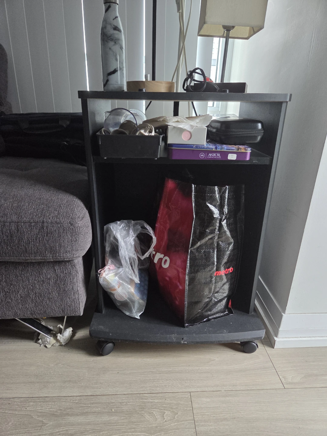 Black rolling bedside table or storage cart - photo 3