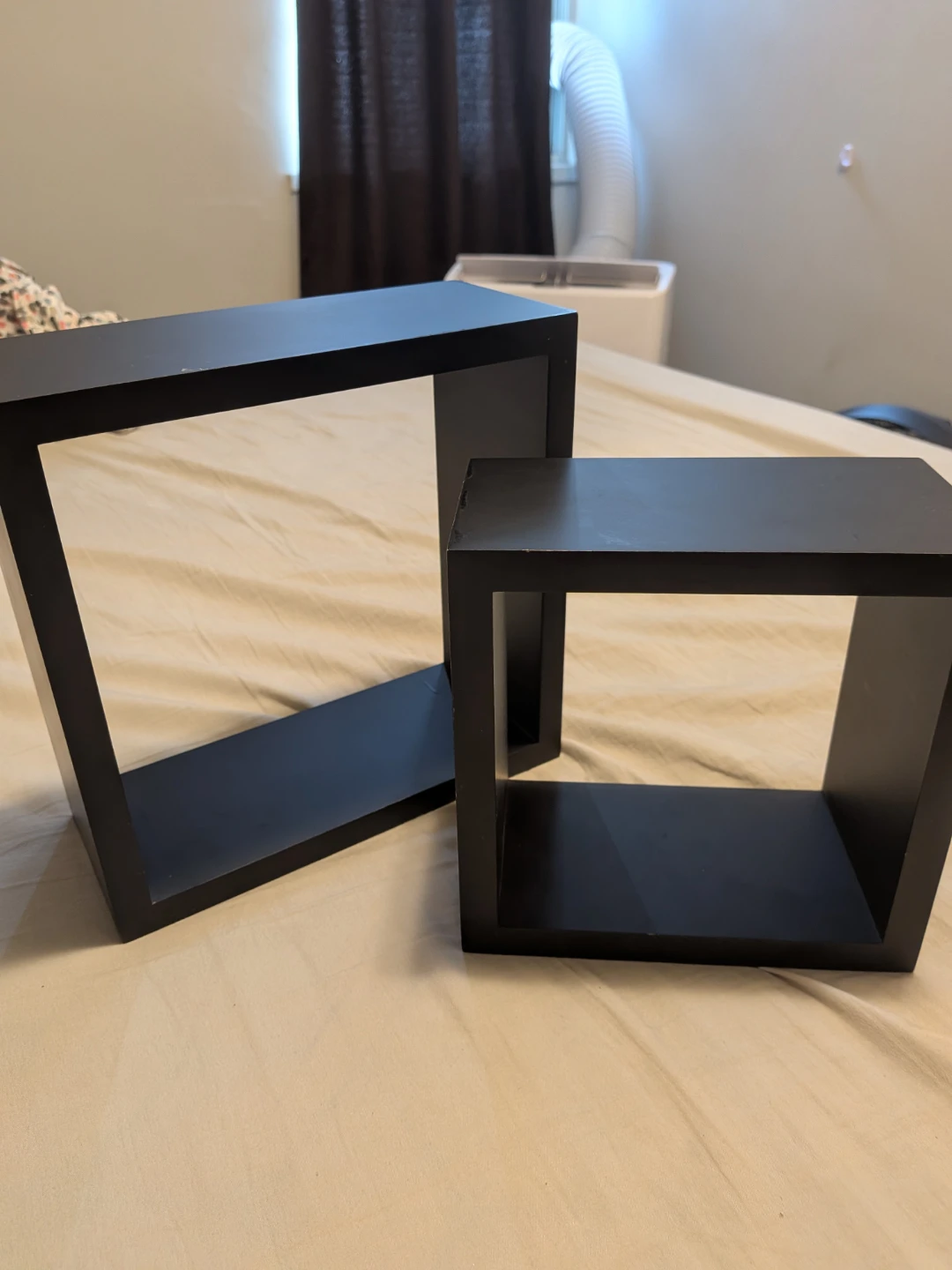 Set of two black square wall shelves